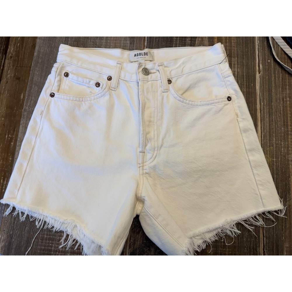 AGOLDE White High Rise Frayed Raw Hem Denim Shorts Size 23